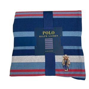 NEW Polo Ralph‎ Lauren Cowboy Ranch Bear Blanket Throw Cotton Stripe Ltd 50x70